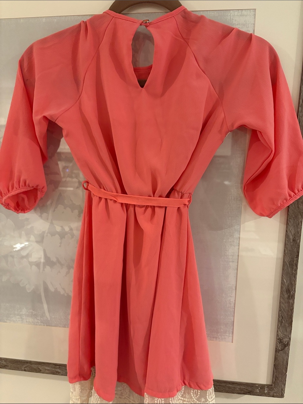 Monteau Girl Coral Lace-Trim Belted Girls' Dress - Picture 5 of 5
